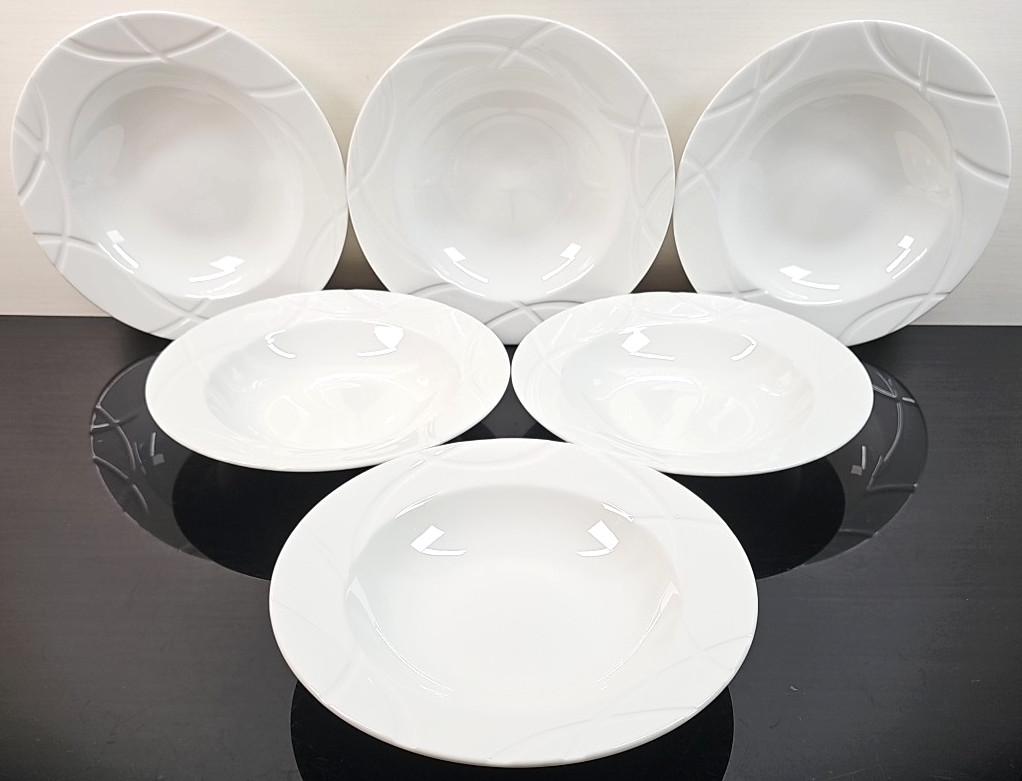 6 Lenox Vibe Rim Soup Pasta Bowl Set White Swirled Elegant Table Dining Dish Lot