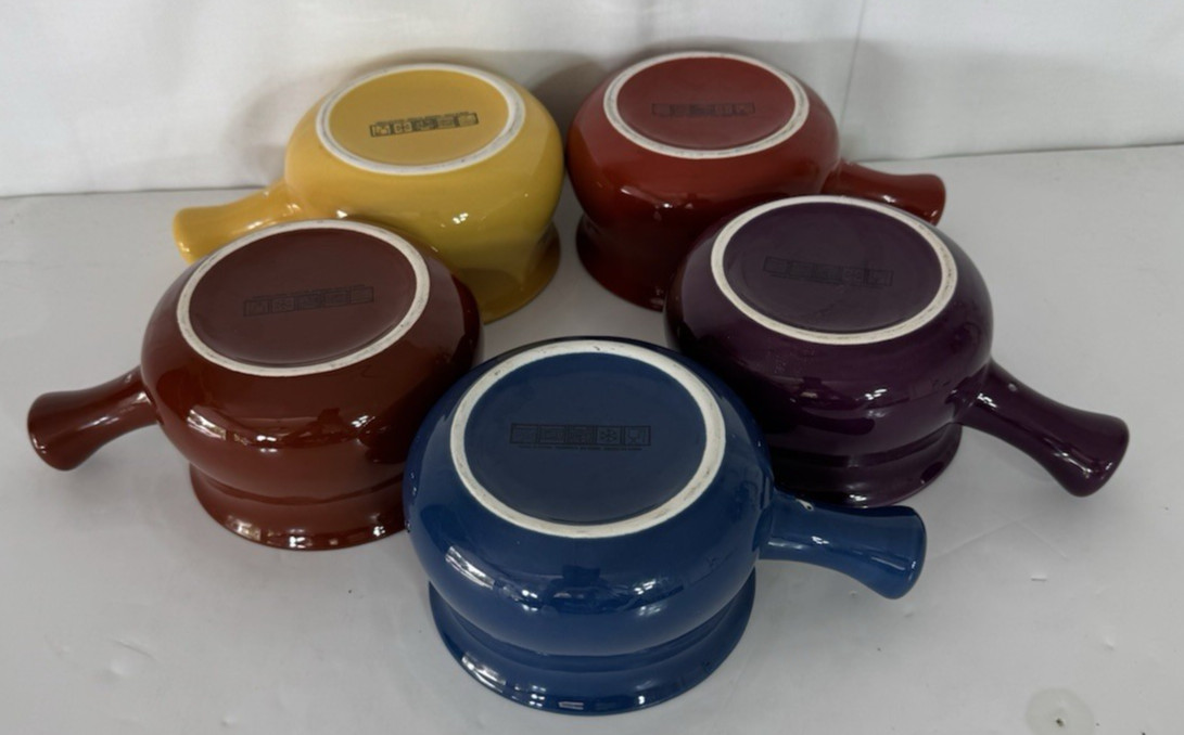 Stoneware Soup Bowl Mugs Set of 5 Multicolor Rustic Pottery Chili Bowls