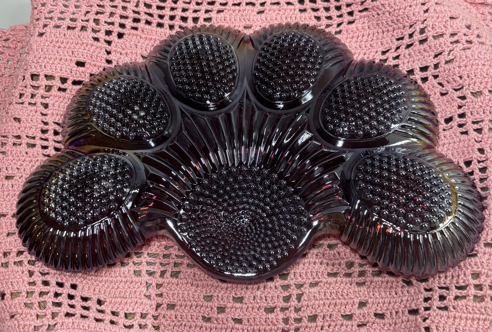 Vintage LE Smith Carnival Deviled Egg Tray | Plate | Tray Amethyst Glass Hobnail