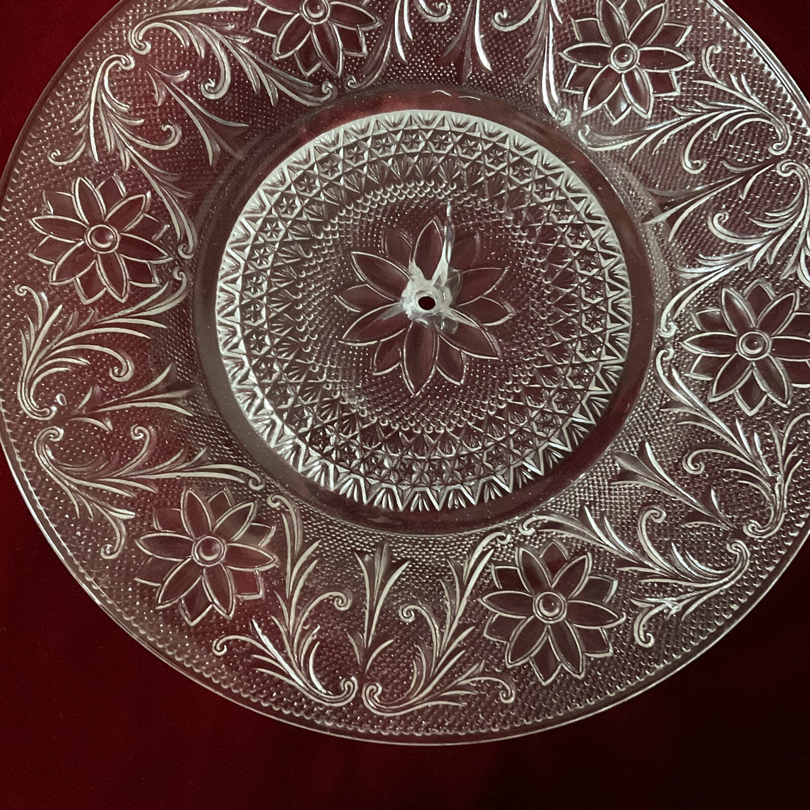Indiana Glass Sandwich Plate 10 1/4″ Tiara Hole in Middle 1-1/4″ Smooth Crack