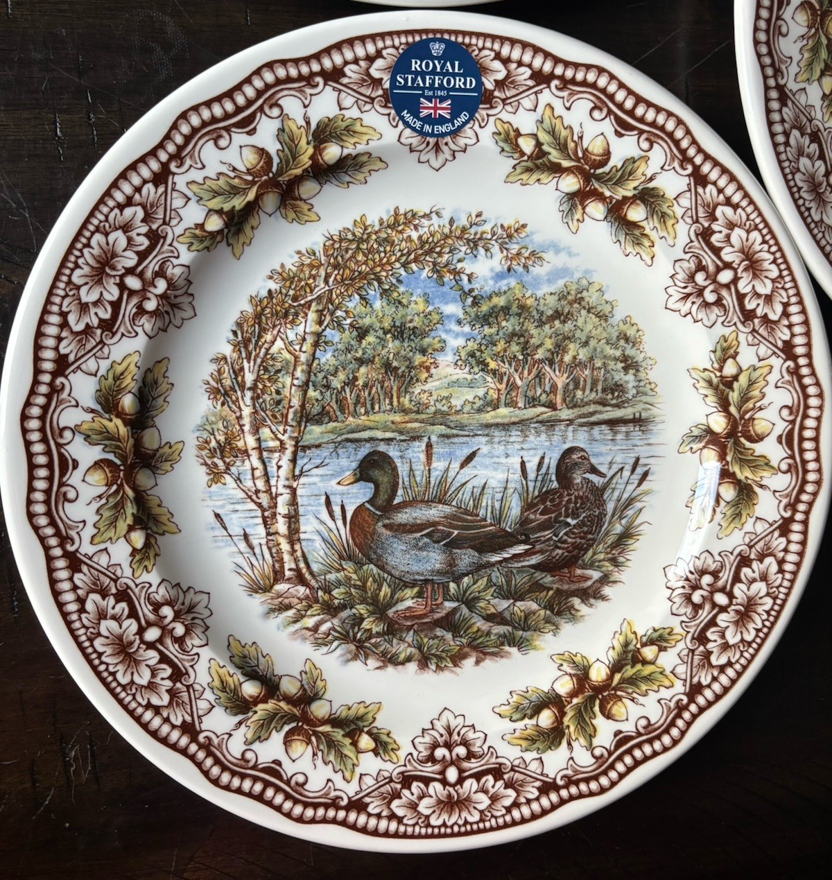 (6) Royal Stafford Woodland Fall Mallard Ducks With Acorns Dinner Plates New