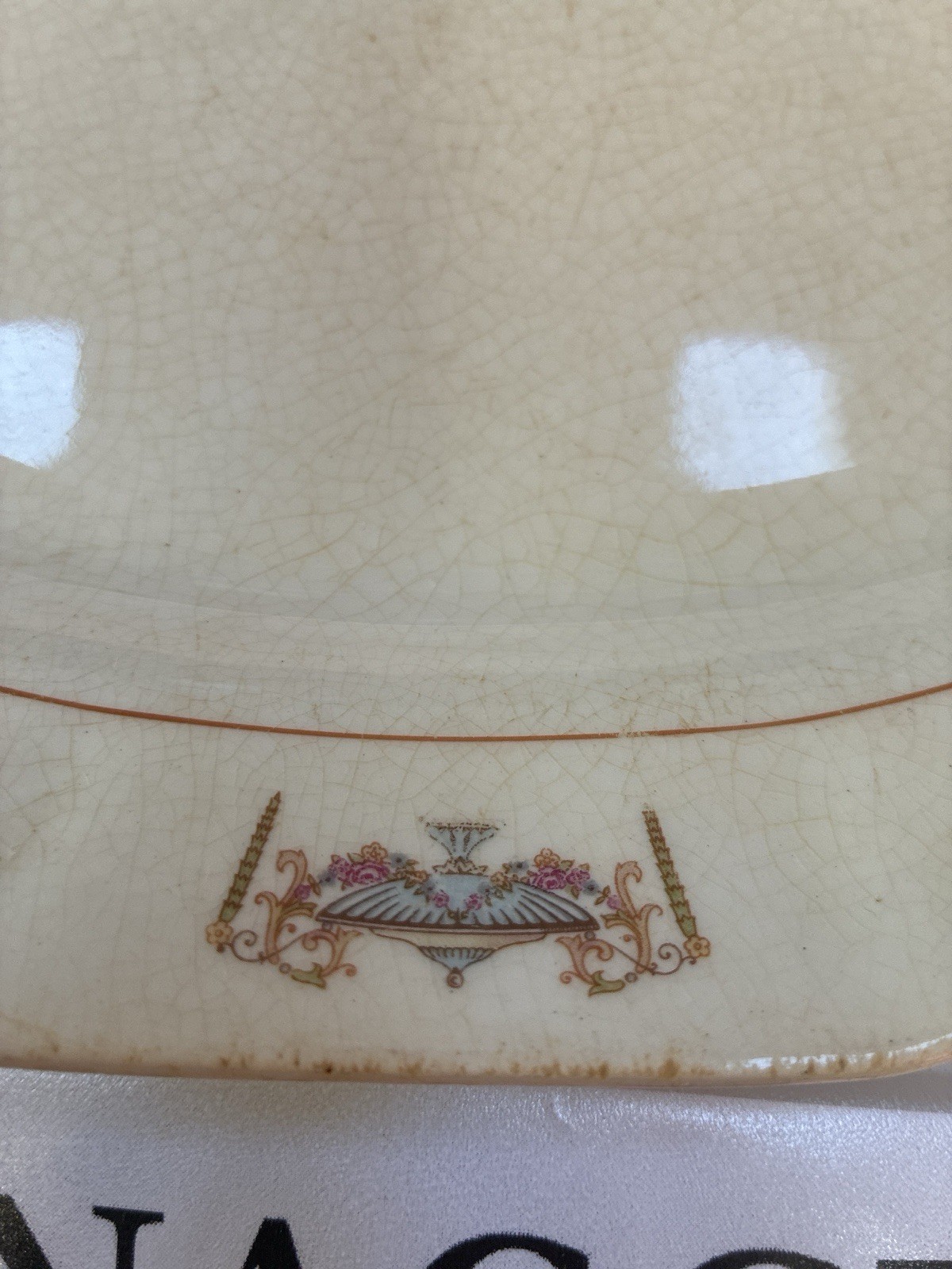 F.C. Co. Martha Washington Platter 12” Sebring Ohio Crazed Patina Blue White