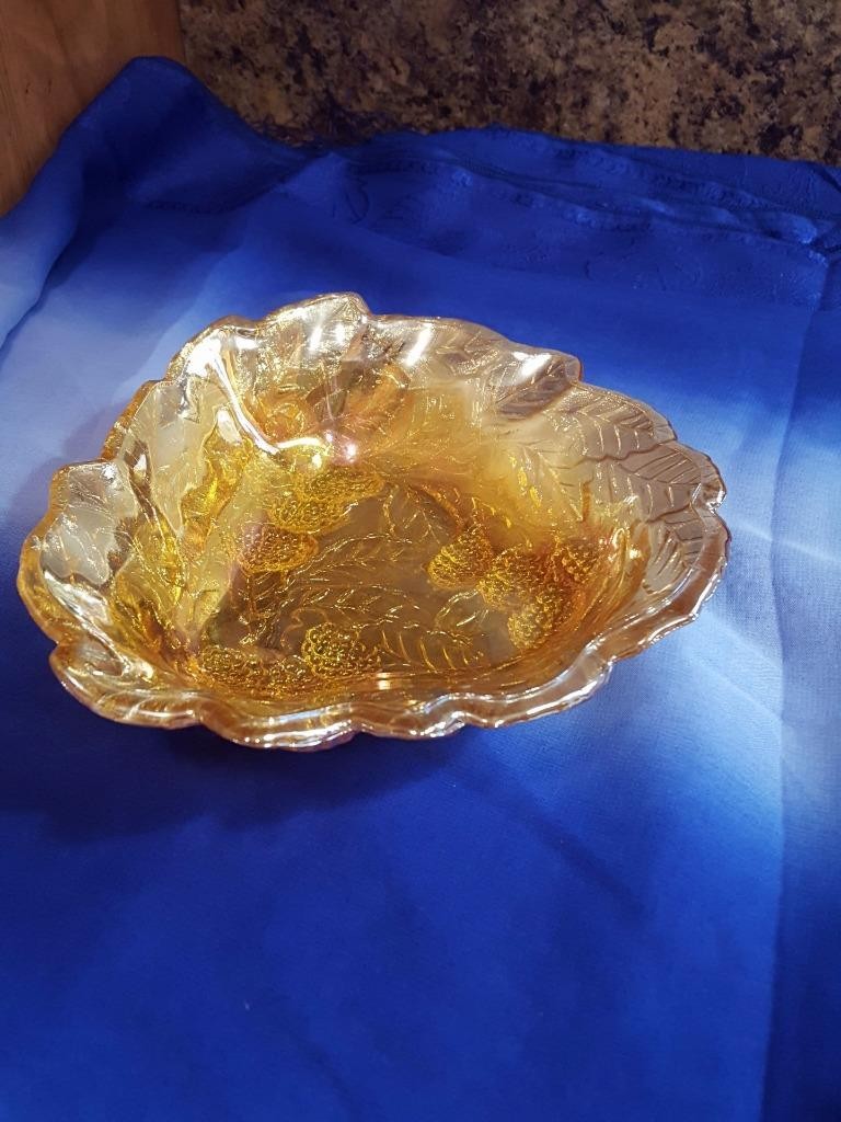 Vintage Indiana Loganberry Carnival Glass Marigold Iridescent Candy Dish Bowl