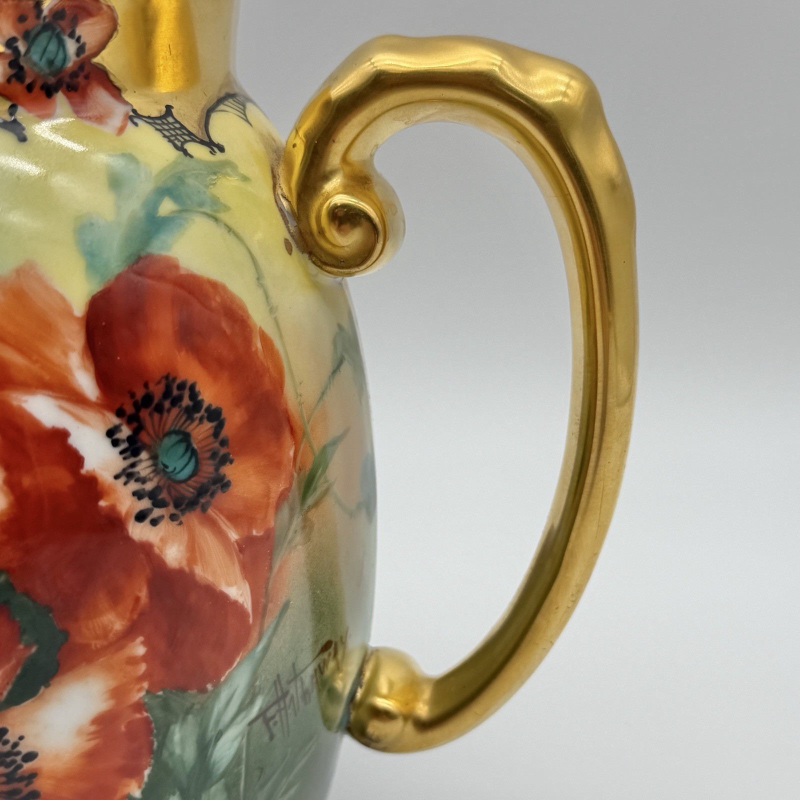 Antique T & V France Pickard Red Poppies Pitcher 8” Hand Painted F. Hathaway /cb