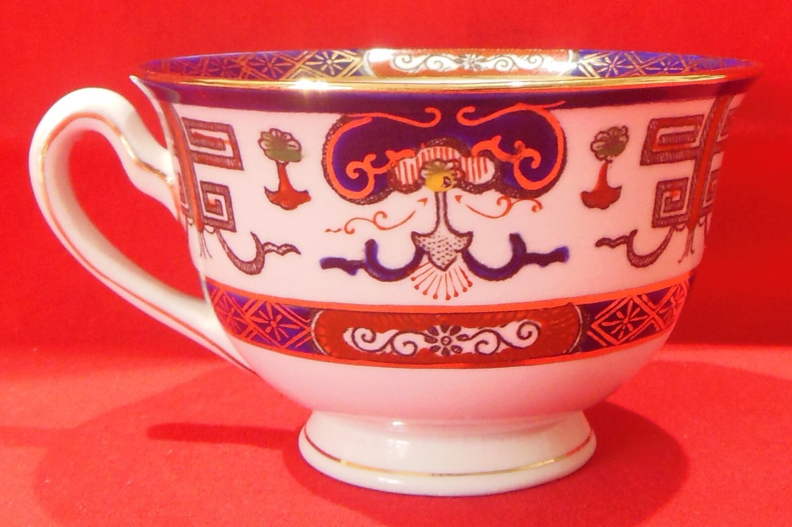 Nikko Ironstone Footed Cup & Saucer Set Blue Rust Gold Floral H491