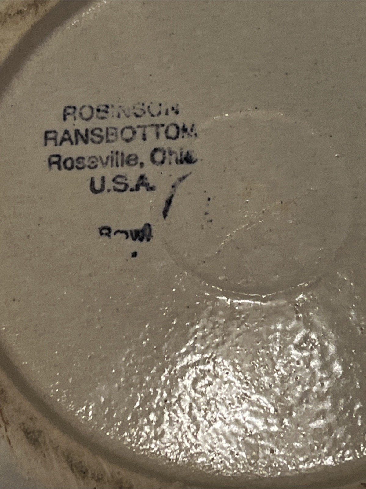Vintage Robinson Ransbottom Pottery  9.25″ Stoneware Blue Striped Bowl Roseville