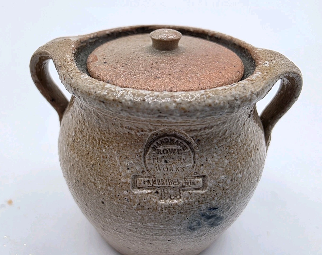 Vintage Rowe Pottery Miniature Lidded Bean Pot Salt Glaze Mini Crock Heart 1.5″