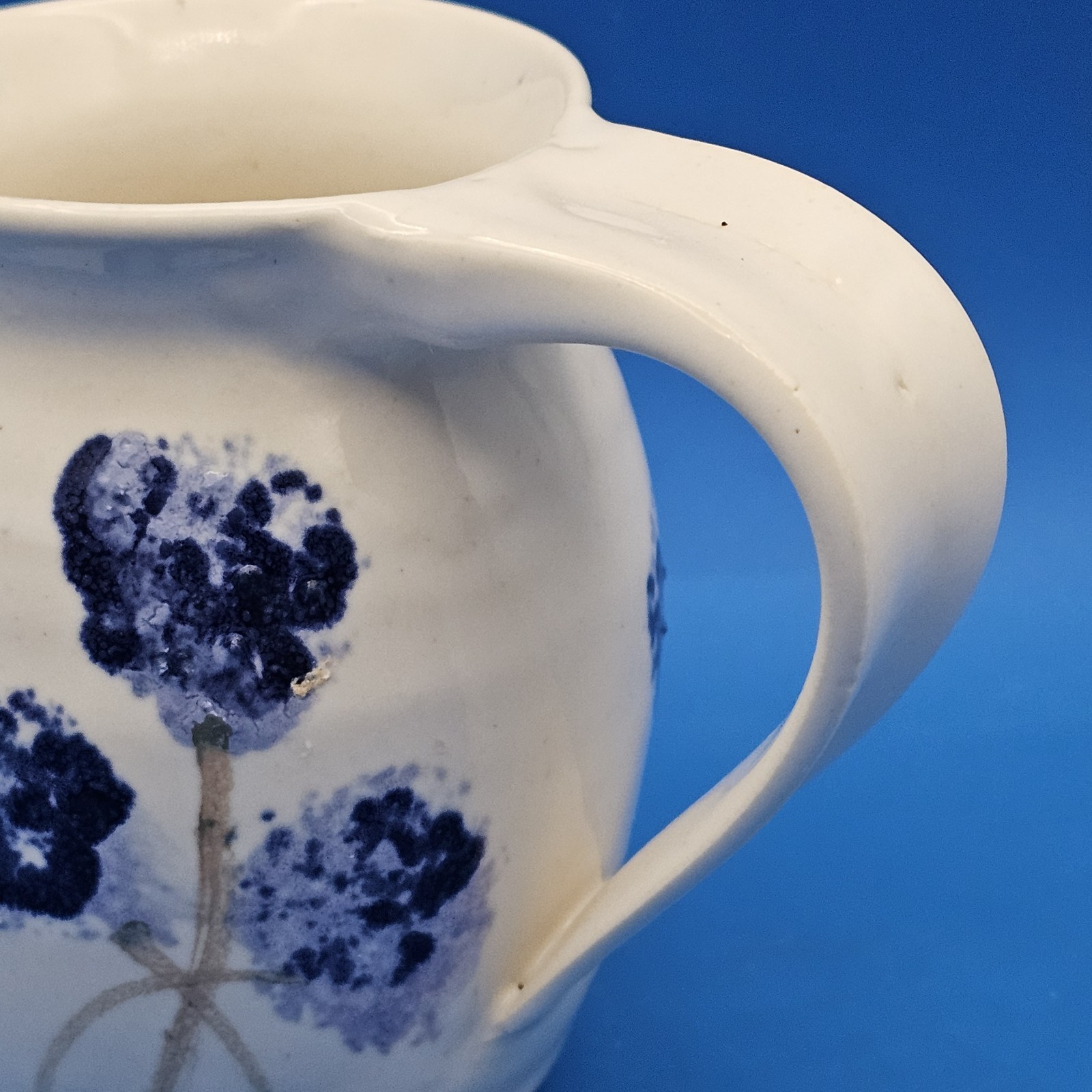 Up-Island Pottery Candy Shweder Creamer Pitcher Blue & White Hydrangea Handmade