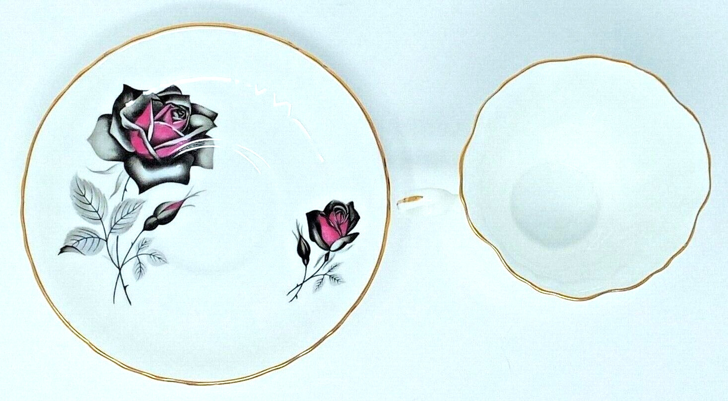 Royal Grafton Tea or Coffee Cup Saucer Black Rose Set Bone China Made in England