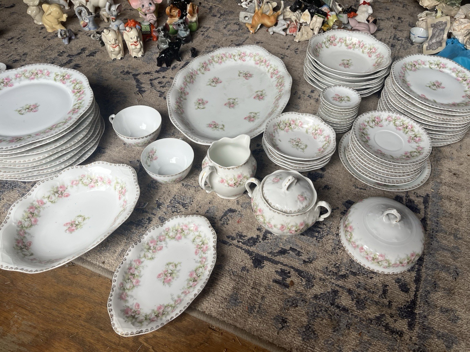 Mignon Bavaria Porcelain Floral Dinner Set White Pink Green Plates Cups Creamer