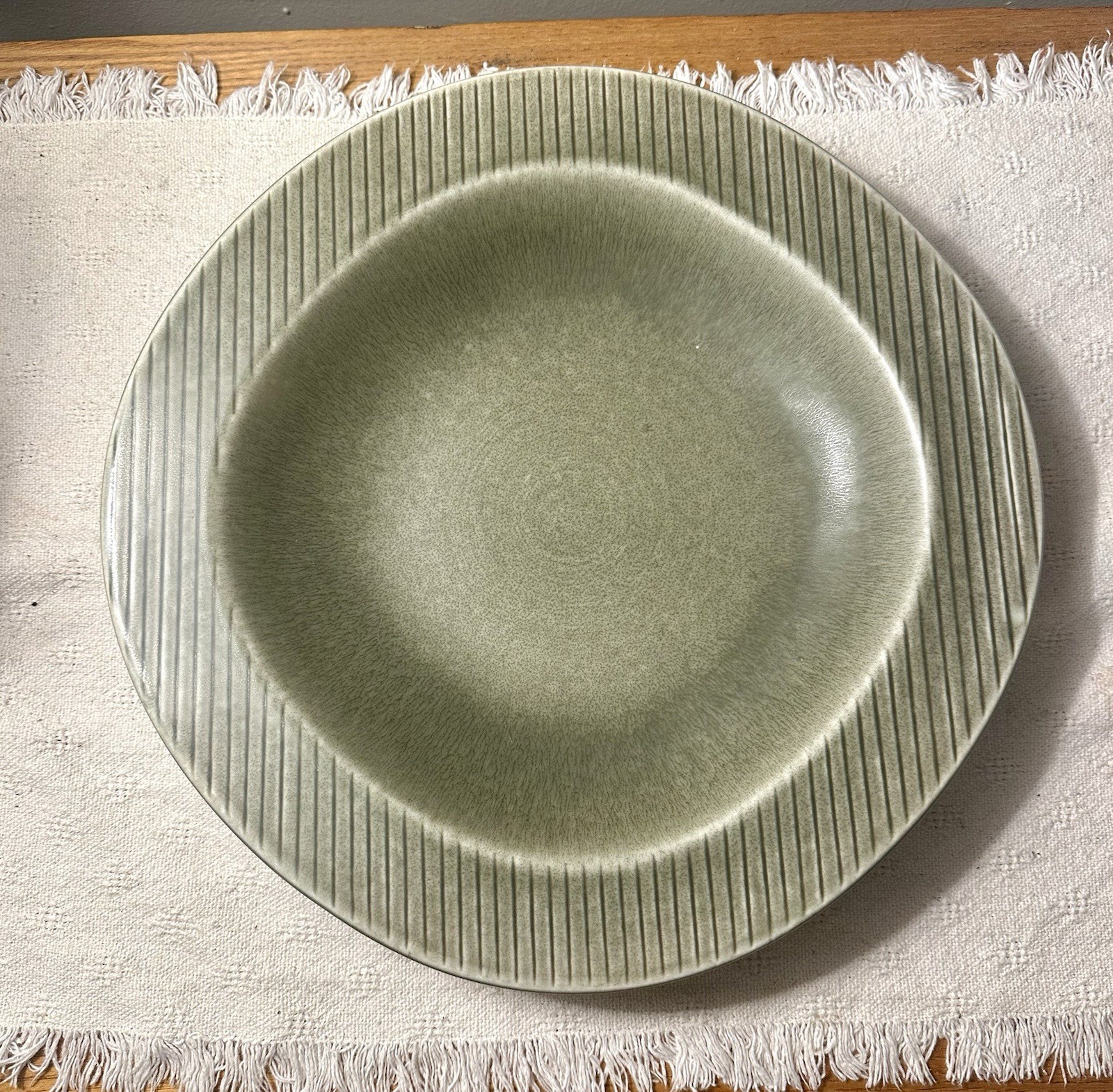 Mcm Gunnar Nylund Ritzi for Rörstrand Swedish Pottery Matte Green Serving Dish