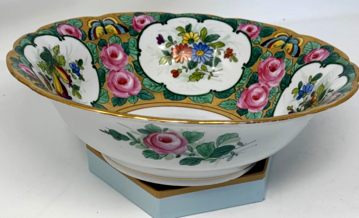 Antique Saxe Altenburg Germany Art Nouveau Gold Embossed Serving Display Bowl