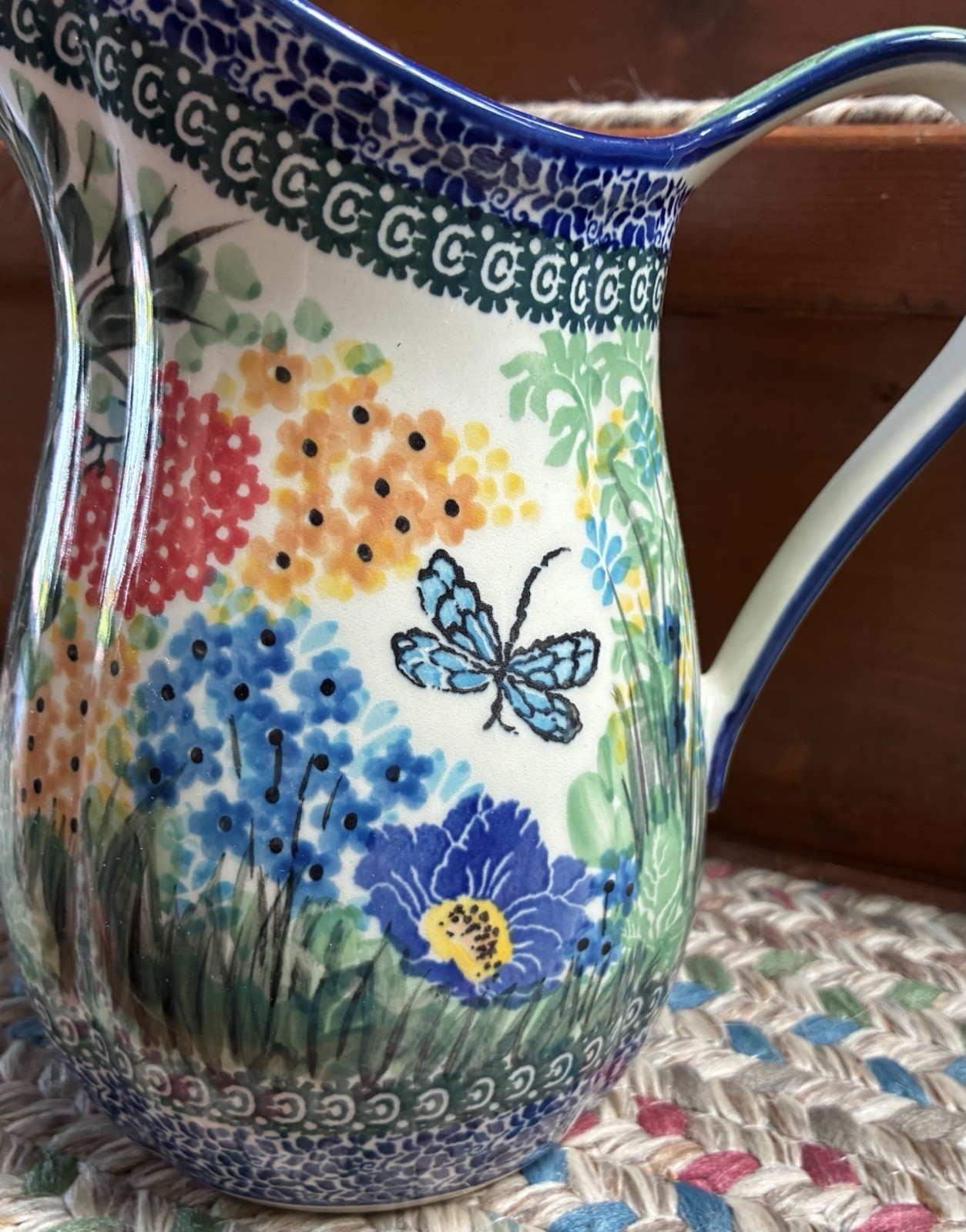 UNIKAT 4612 Blue Rose Polish Pottery 8” Teresa Pitcher