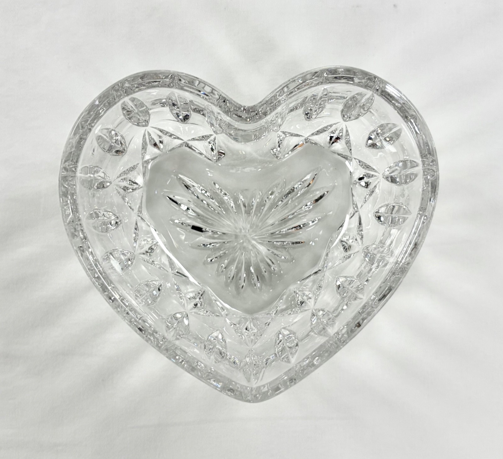 Vintage 1992 FTD Crystal Heart Bowl Lead Glass Valentine Candy Dish Trinket Dish