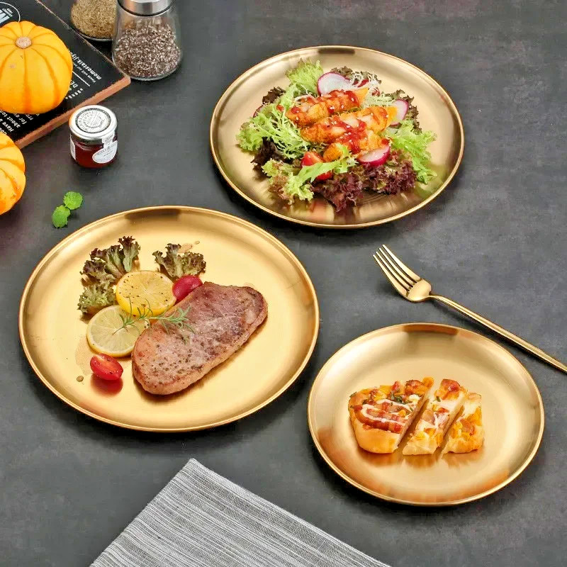 Custom Handmade Royal Stainless Steel Medium Gold Plated Serving Set four piece