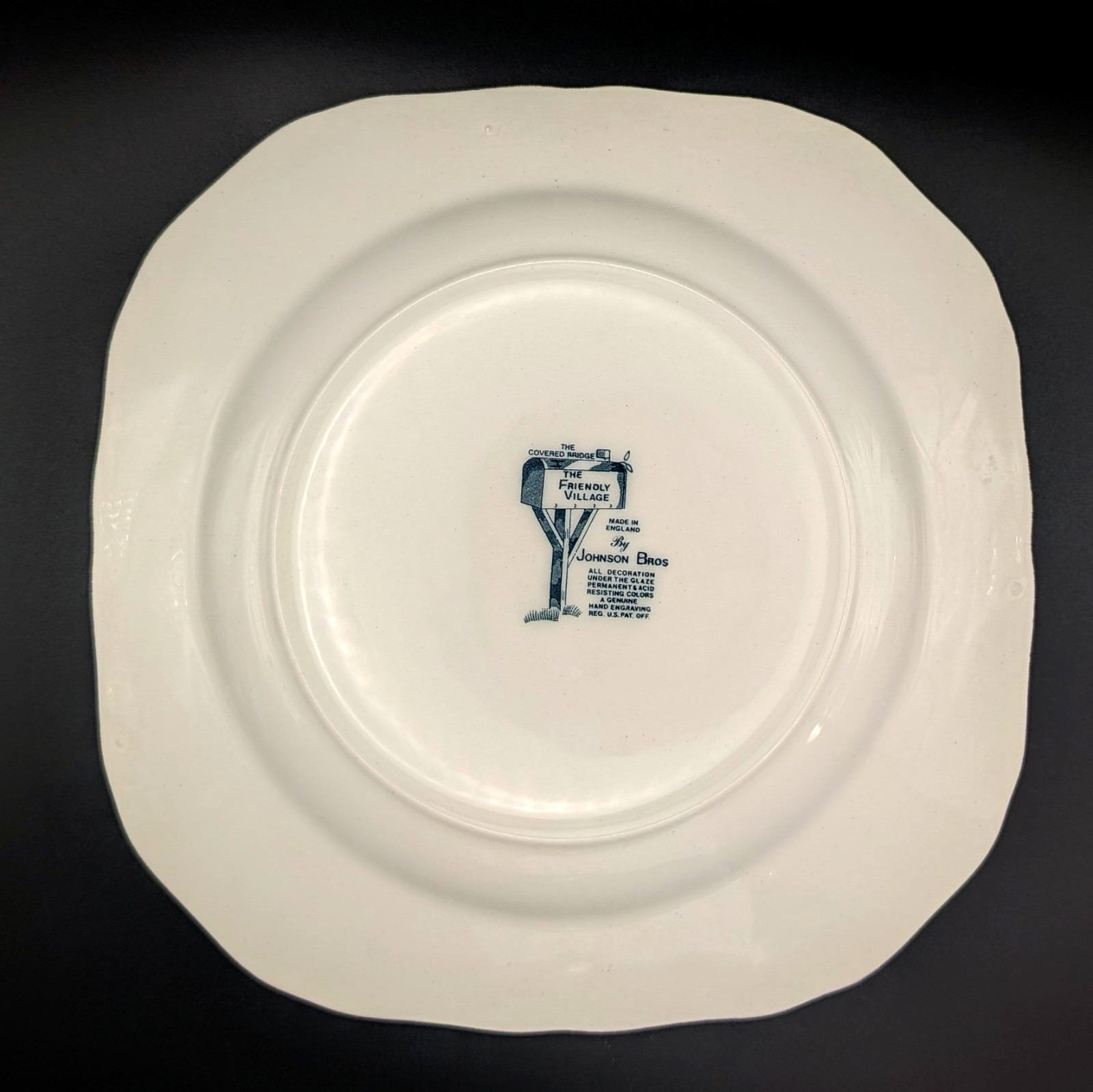 Johnson Brothers Friendly Village Covered Bridge Square Salad Plates 7 1/2″ 8 Pc