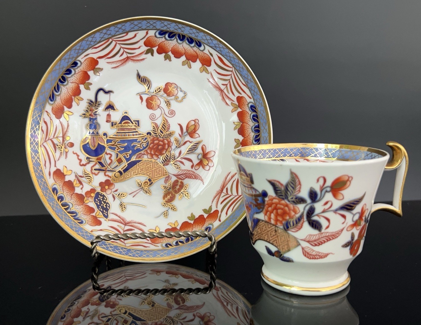 Antique Early Spode Cup & Saucer Japanese Imari C1810 Porcelain Gilt Blue Red
