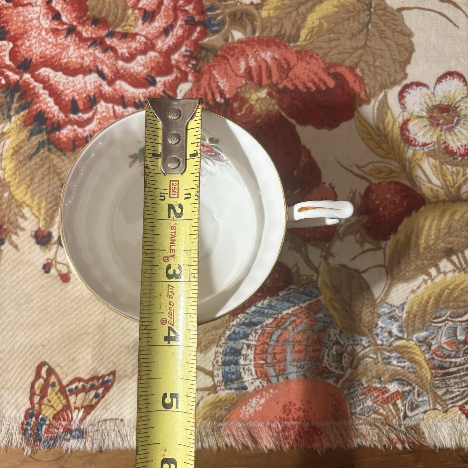 Paragon Tea Cup and Saucer 40s Pale Yellow With Pink Rose And Fruits Vintage