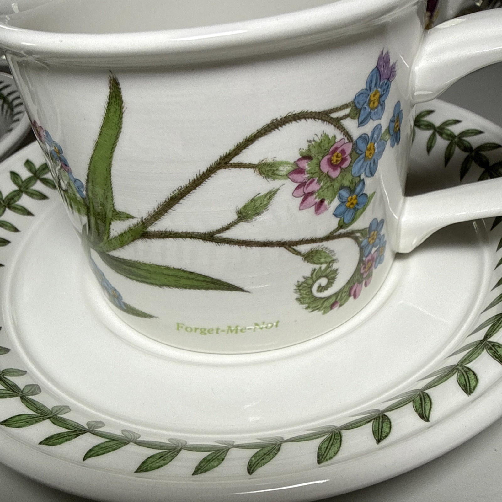 Portmeirion Botanic Garden Set of 6 Flat Cups & Saucers Made in England Assorted