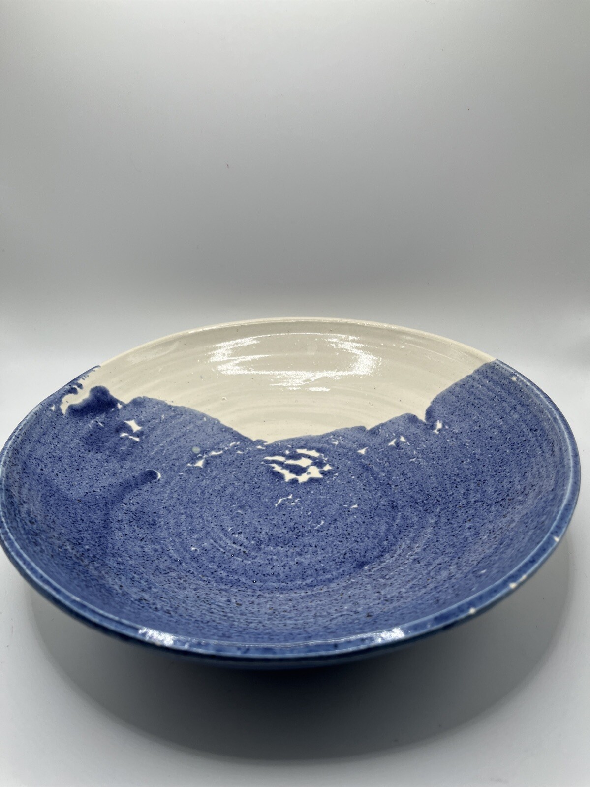 Hand Thrown Pottery Dish Blue And White Signed