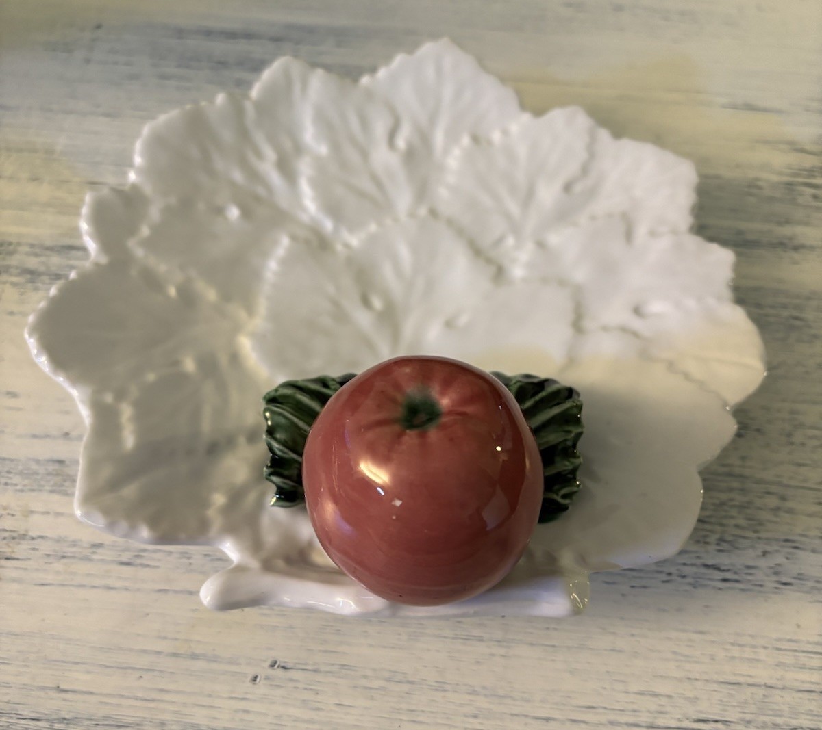 Vintage Cabbage Leaf Plate With 3d Fruit And Leaves Made In Italy