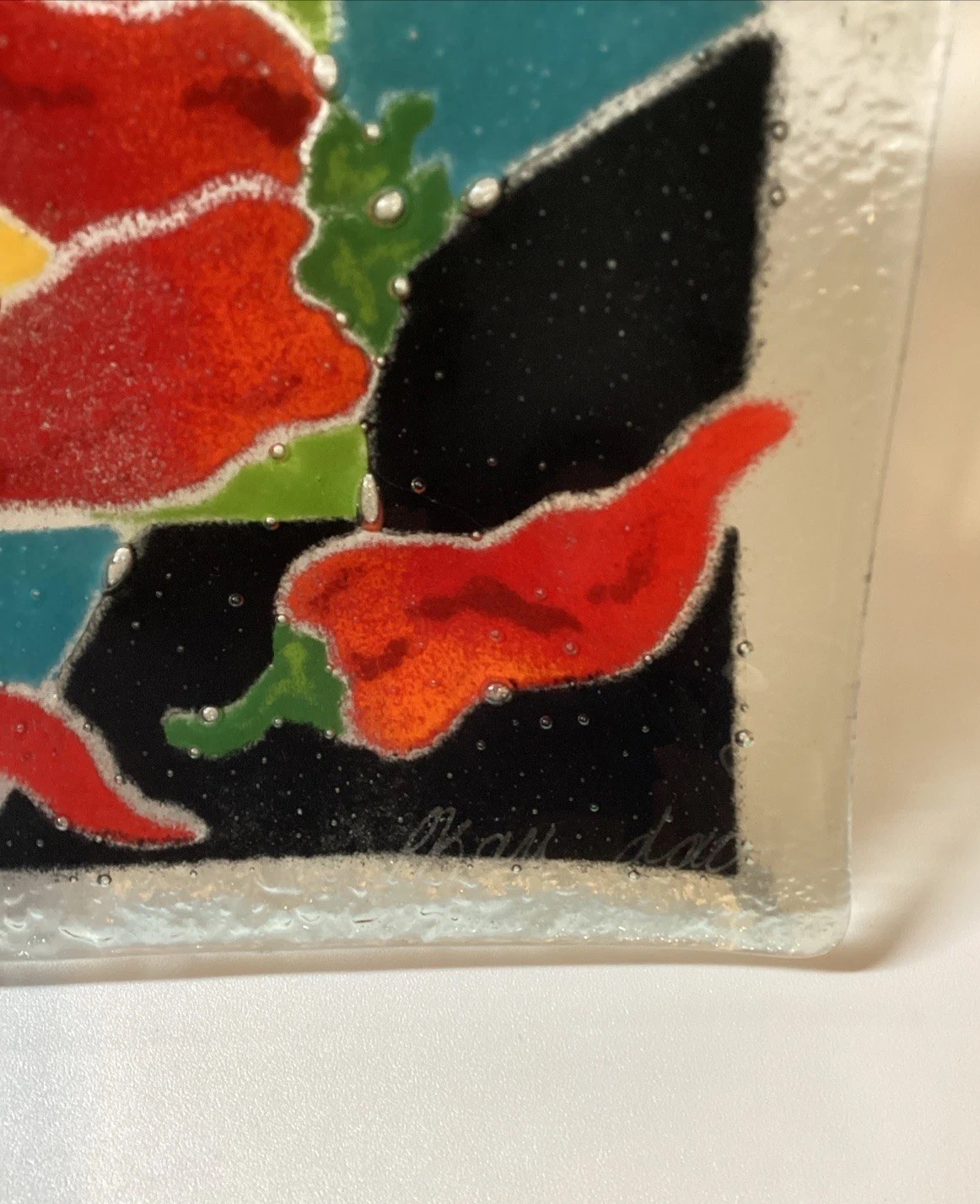 Chili Pepper Fused Art Glass Tray Signed P Karr