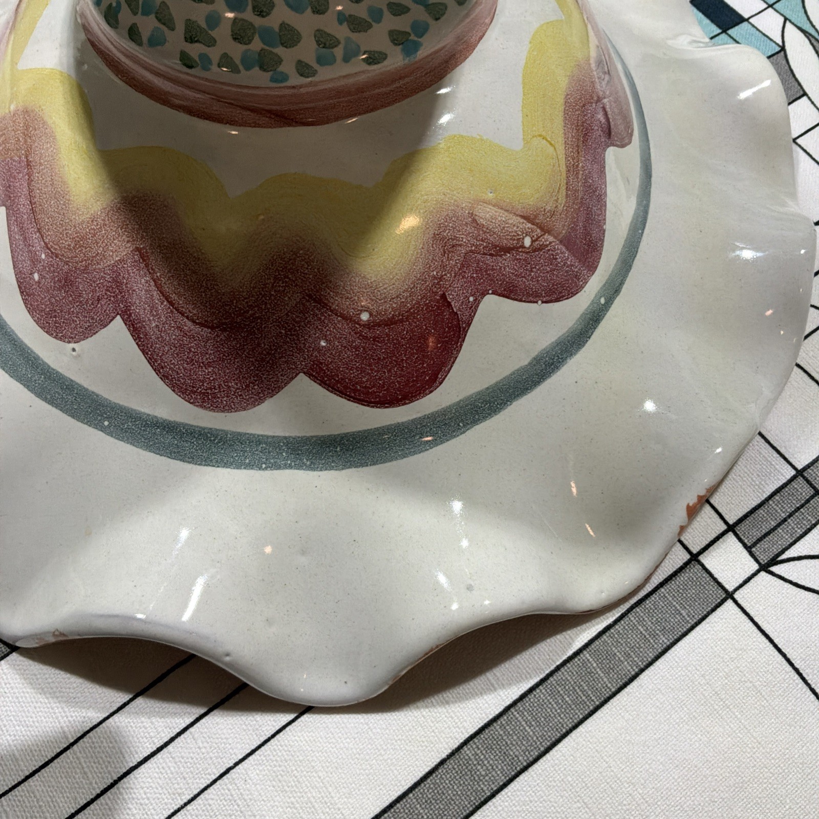 Mackenzie Childs Keukenbof Large Pedestal Fluted Compote Bowl 12” 1993