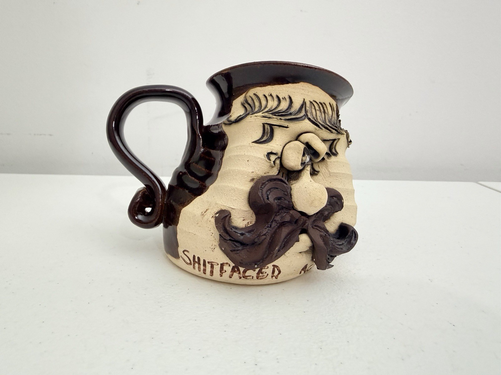 Tiegland Bradford Stoneware Pottery Ugly Funny Collapsed Face Coffee Mug Sh*T