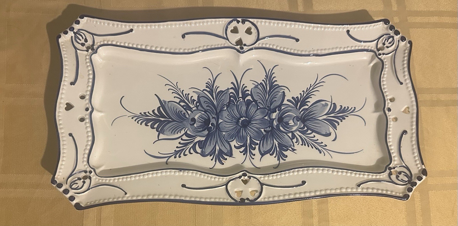 TG RCCL Portugal Hand Painted Blue White Ceramic Rectangular Platter Tray 973