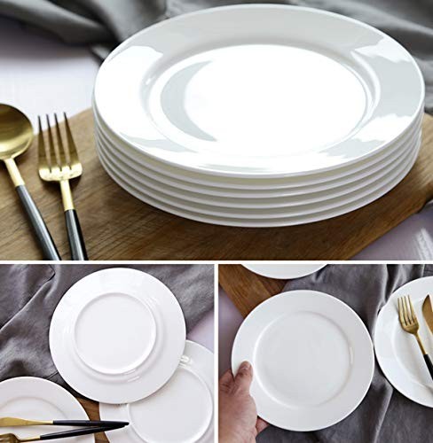 12-Piece 8″ Round Porcelain Salad & Dessert Plates Set – White Dinnerware Dish