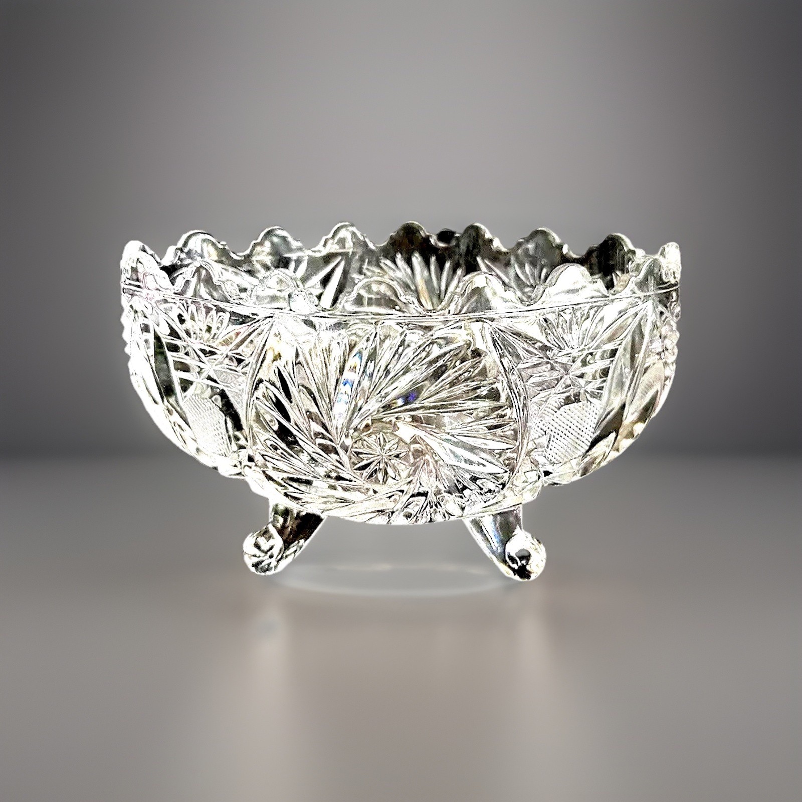 Crystal Glass Footed Bowl 7”L x 5”W X 4”H Vintage