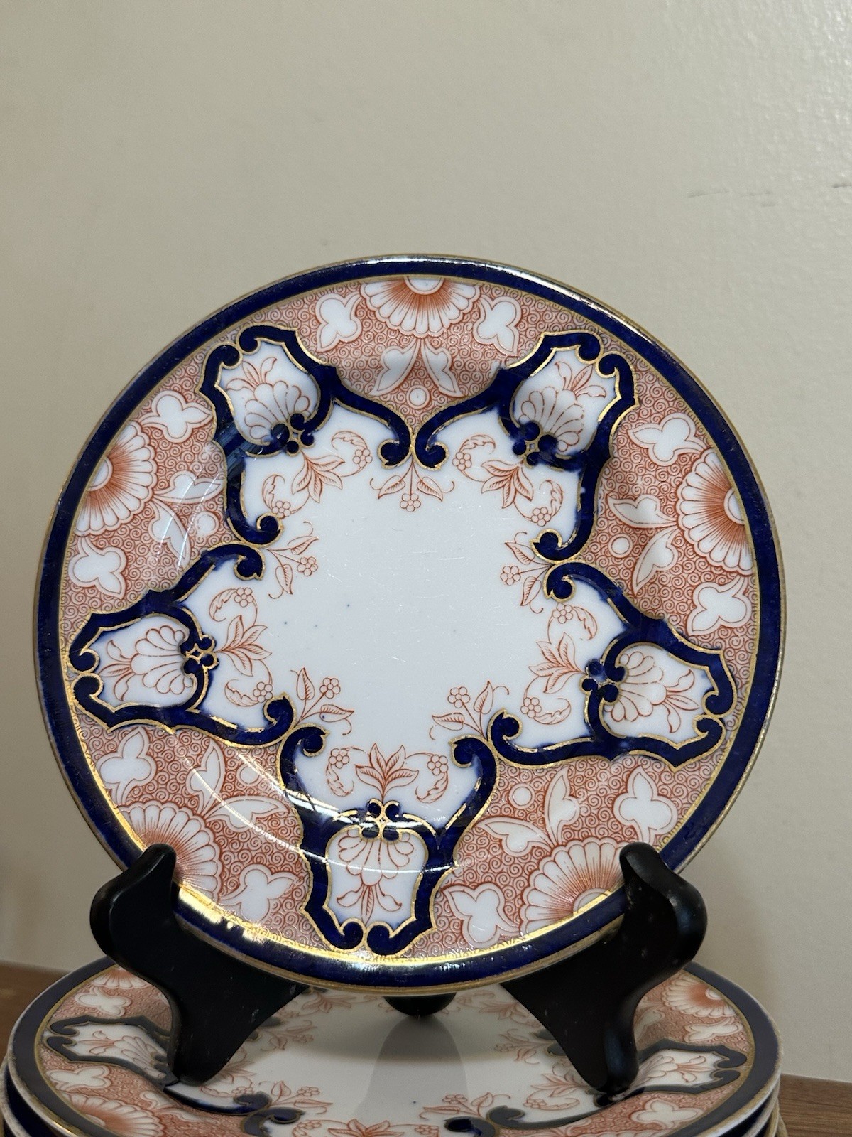 Antique Royal Worcester 7” Imari Bread Plates Set Of 9 Rust Cobalt Gold 1905