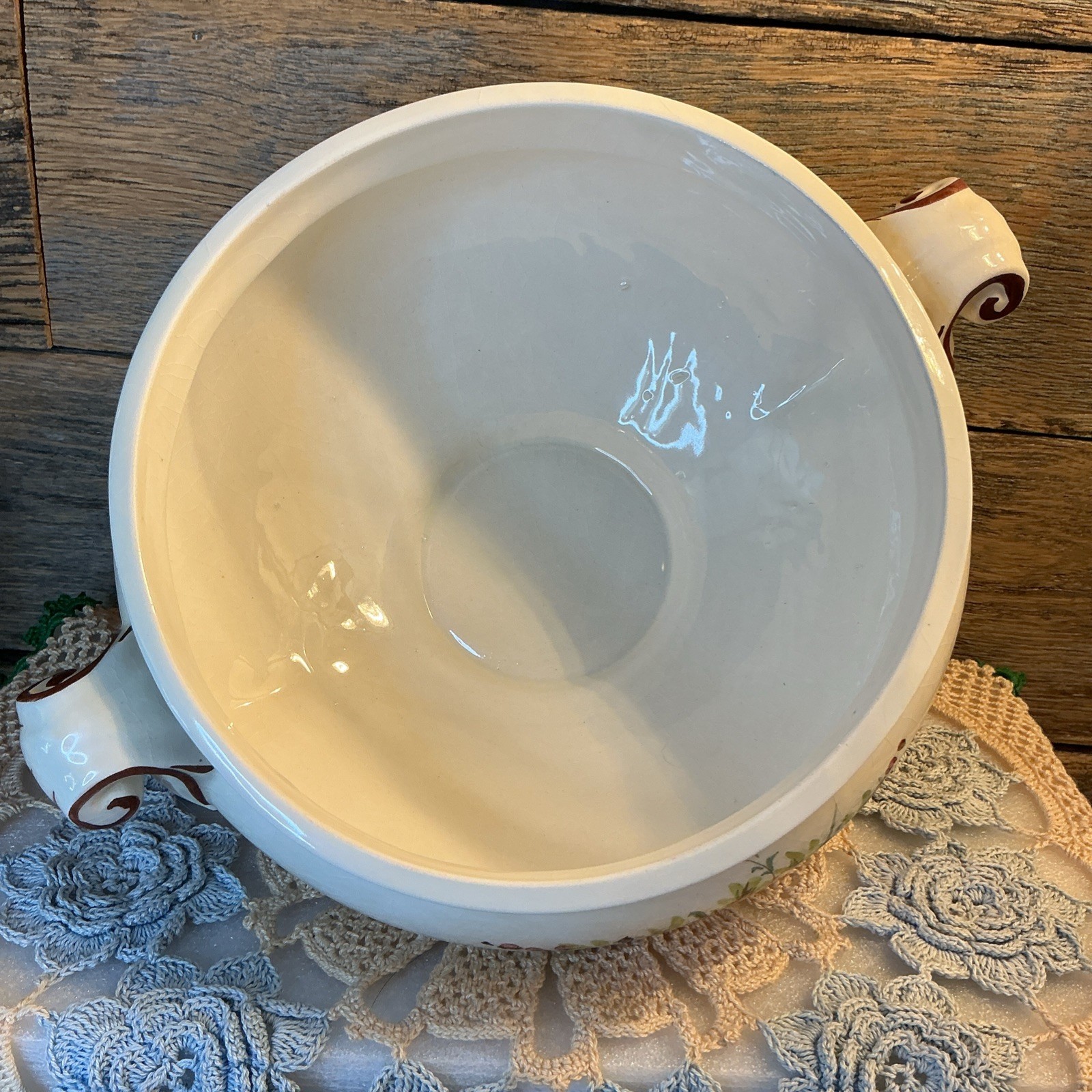 Vintage Italian Ceramic Centerpiece Bowl Capodimonte Style Floral 12” Crown N