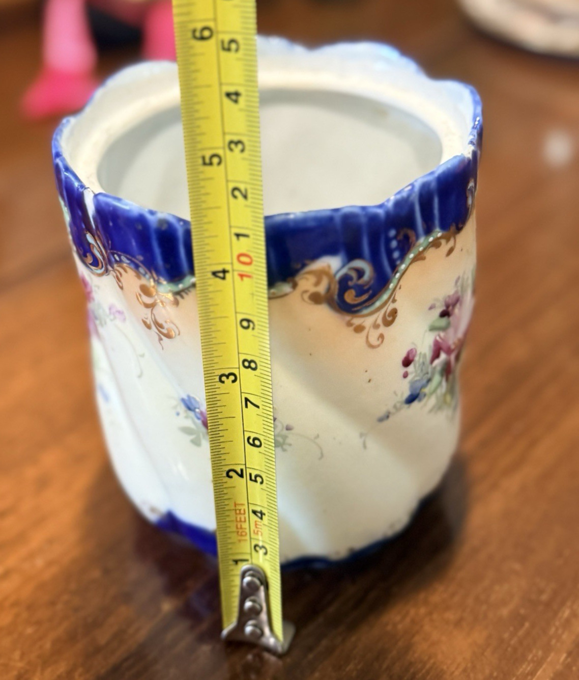Antique Victorian Hand Painted Porcelain Jar Cobalt Blue Gold Gilt Floral