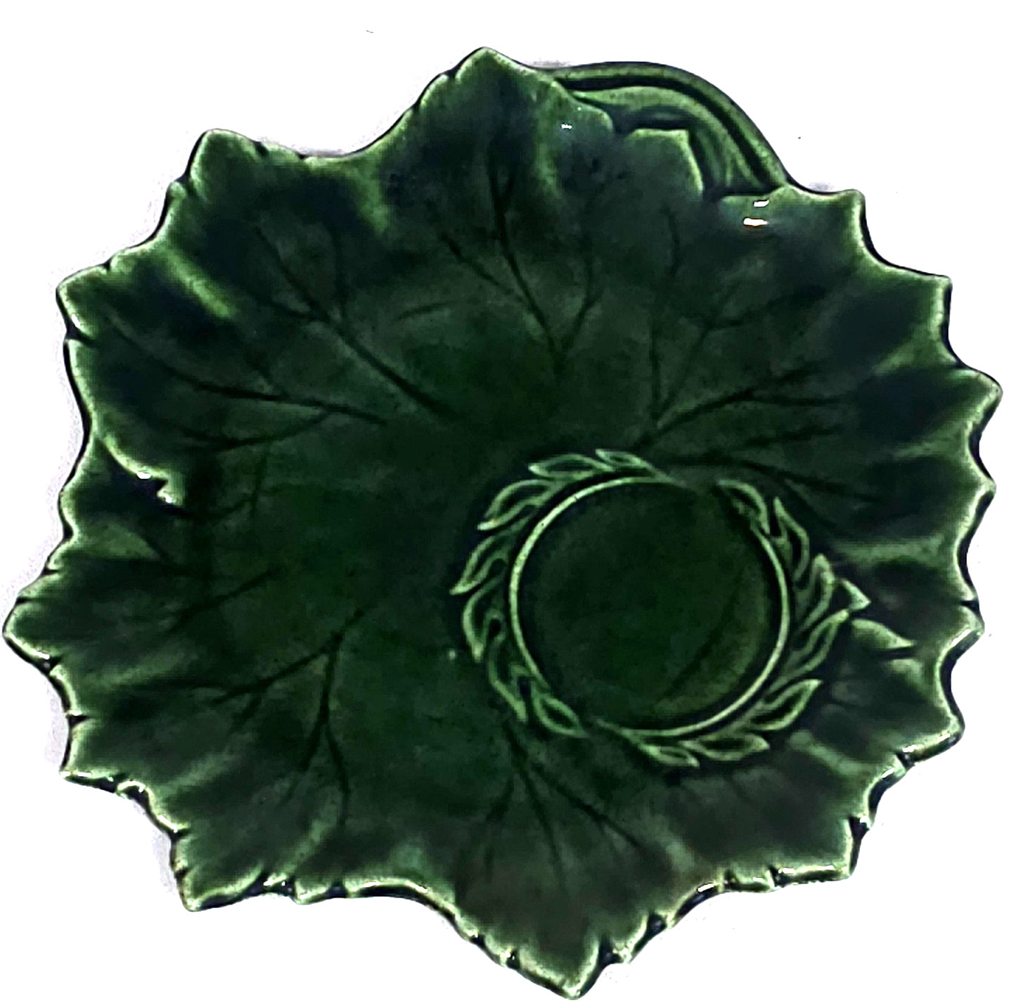 Vintage Steubenville Woodfield Dark Green Leaf 9″ Snack Saucer Plate Set MCM