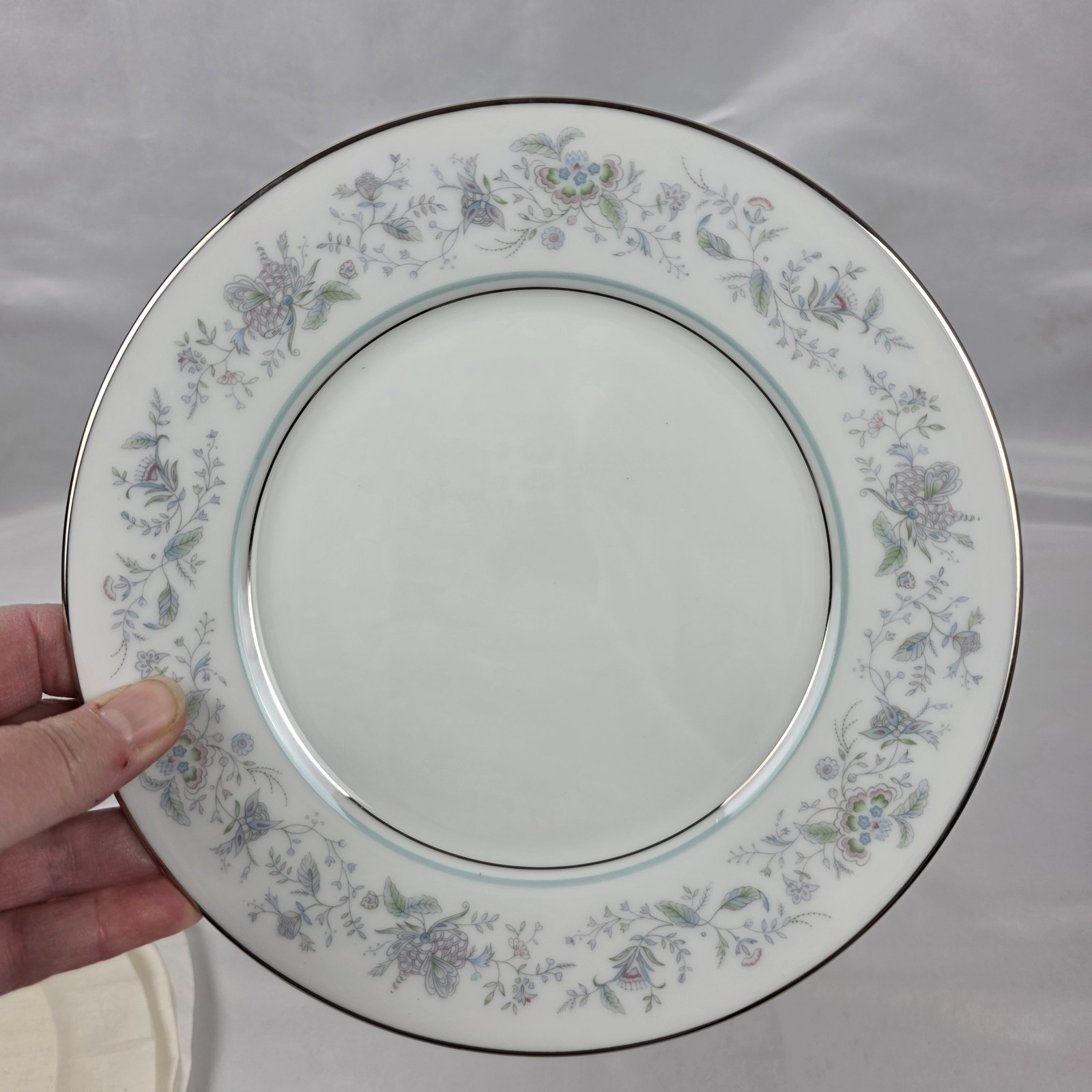 FOUR Oxford China Spring Salad Plate Multicolor Floral Rim Aqua Band