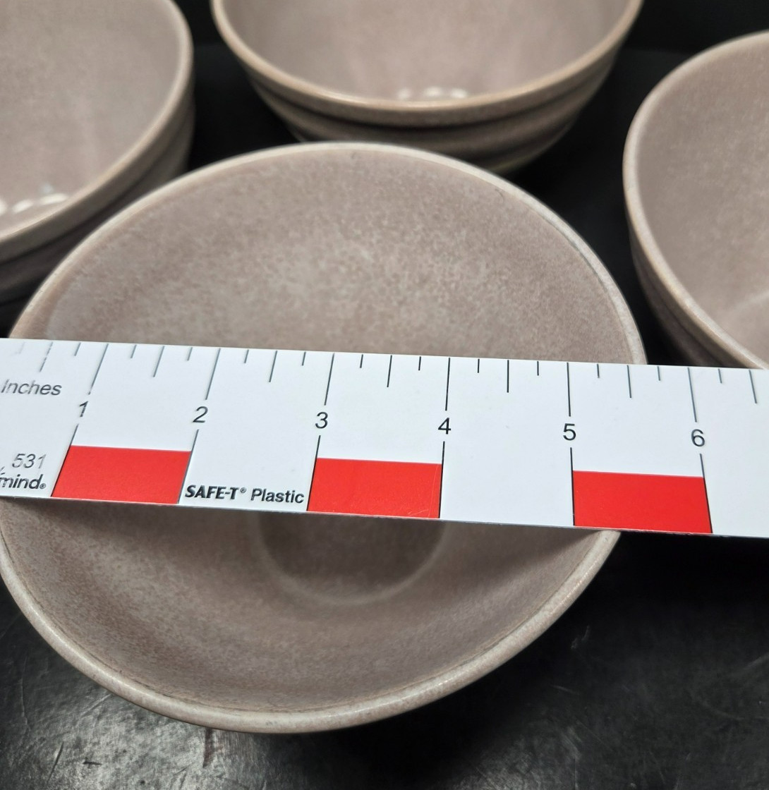 Baum Brothers HARPER Cereal Soup Bowls Mist Tan Blue Speckled Grey Band Set 4