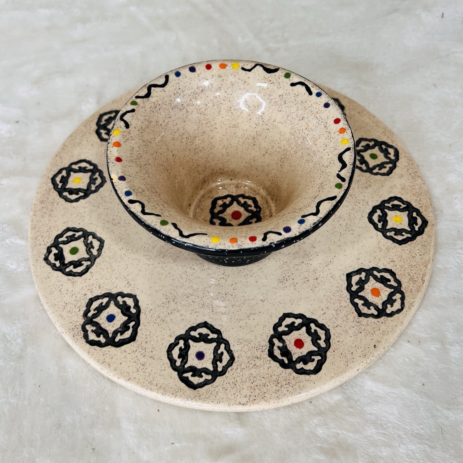 Vintage 80s Studio Pottery Rainbow Chip & Dip Set Handmade Speckled Pride LGBTQ+