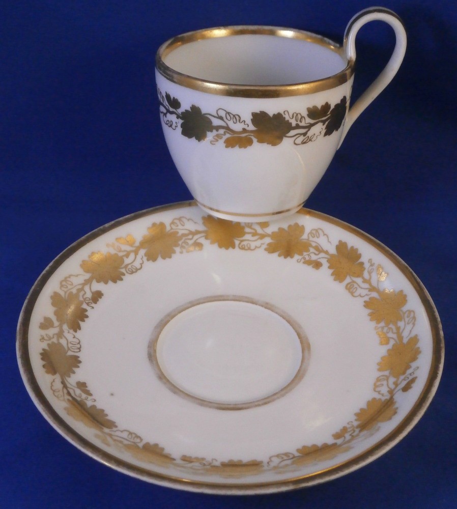 Antique 19thC Royal Vienna Porcelain Gold Grape Leaf Cup & Saucer Wien Austrian