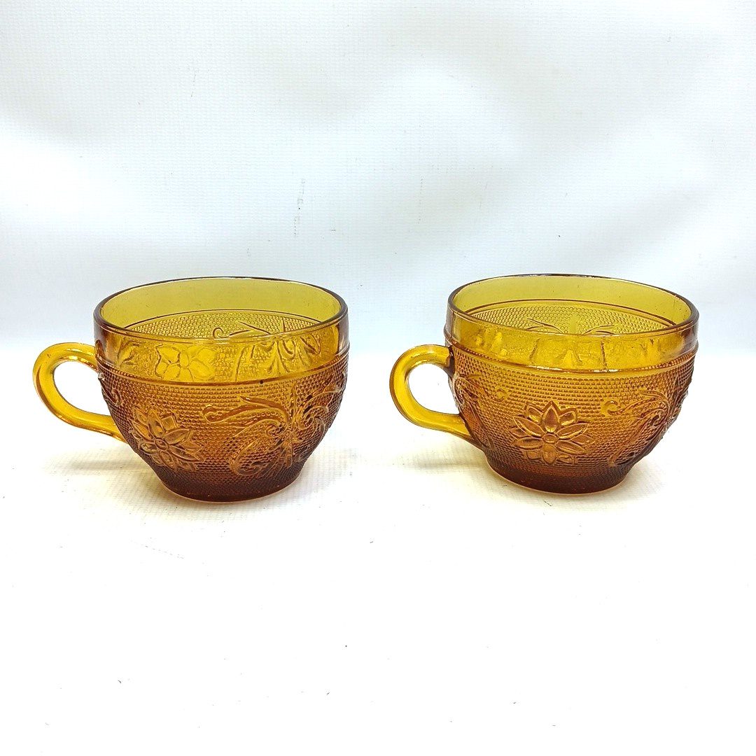 Vintage Indiana Glass AMBER Tiara Sandwich Pattern Lot Of 2 Cups