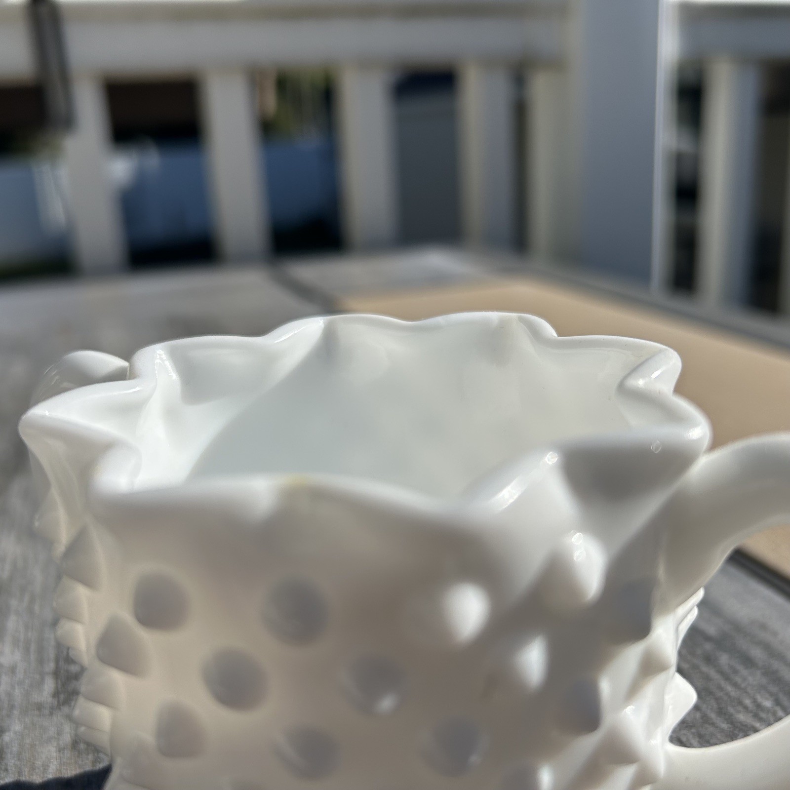 Vintage Fenton Hobnail Milk Glass Sugar Bowl Star Shape Open Double Handle 3906