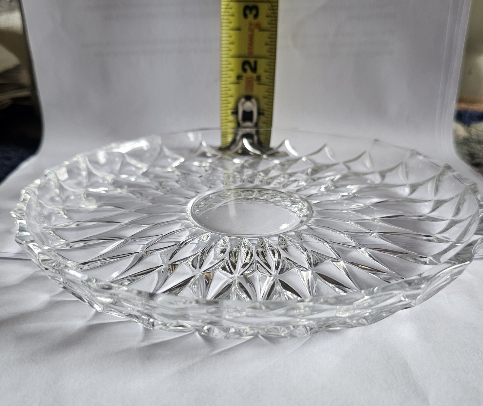 Clear Cut Glass Round Decorative Dish, 8 in Diameter, Single Compartment
