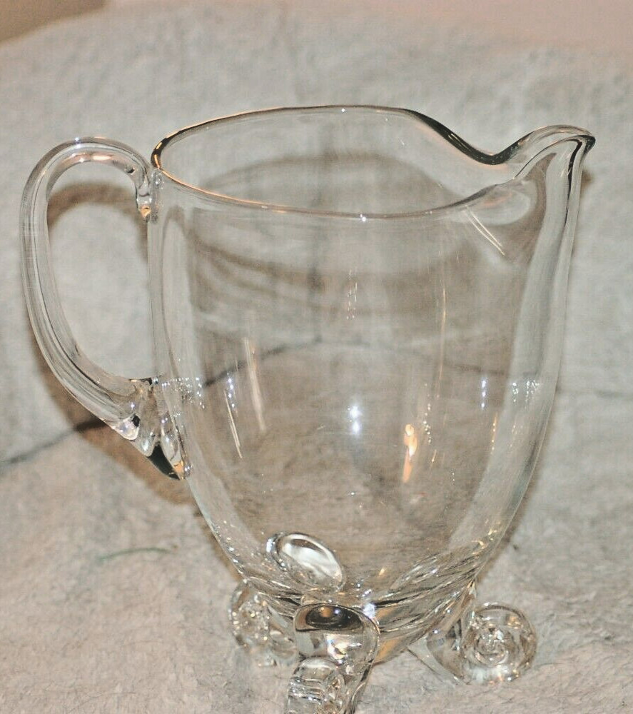 Handcrafted Crystal Clear Kimberly Footed Pitcher Made in Romania XL 90oz 9”