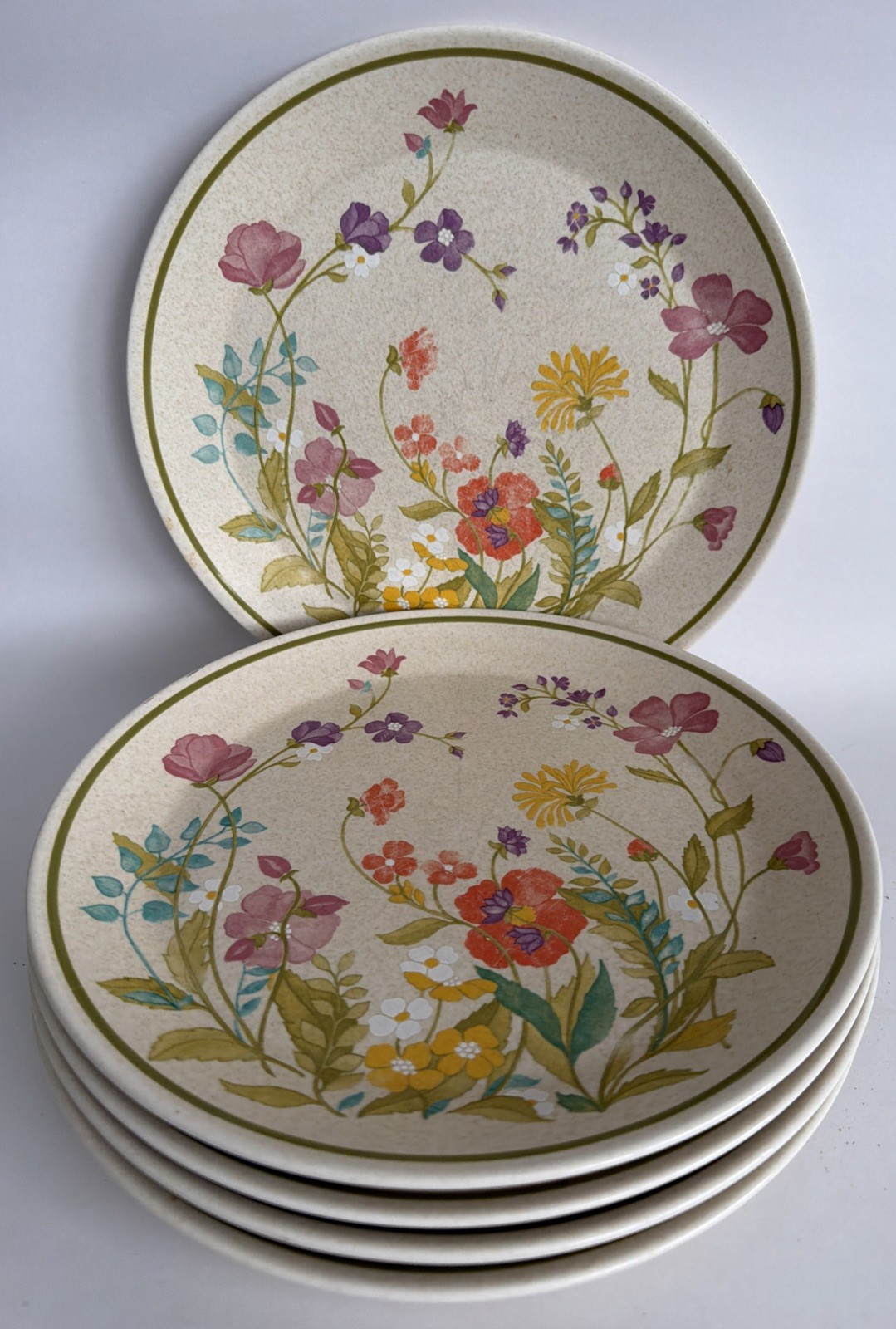 5 Lenox Temper-Ware Summer Wind 10 1/4″ Dinner Plates Set Lot Vintage