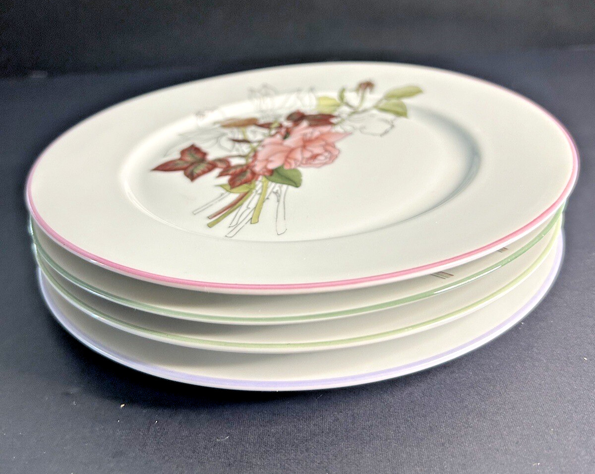 Block Spal Watercolors 7-7/8″ Salad Plates Rose, Trillium, Geranium, Iris Set/4