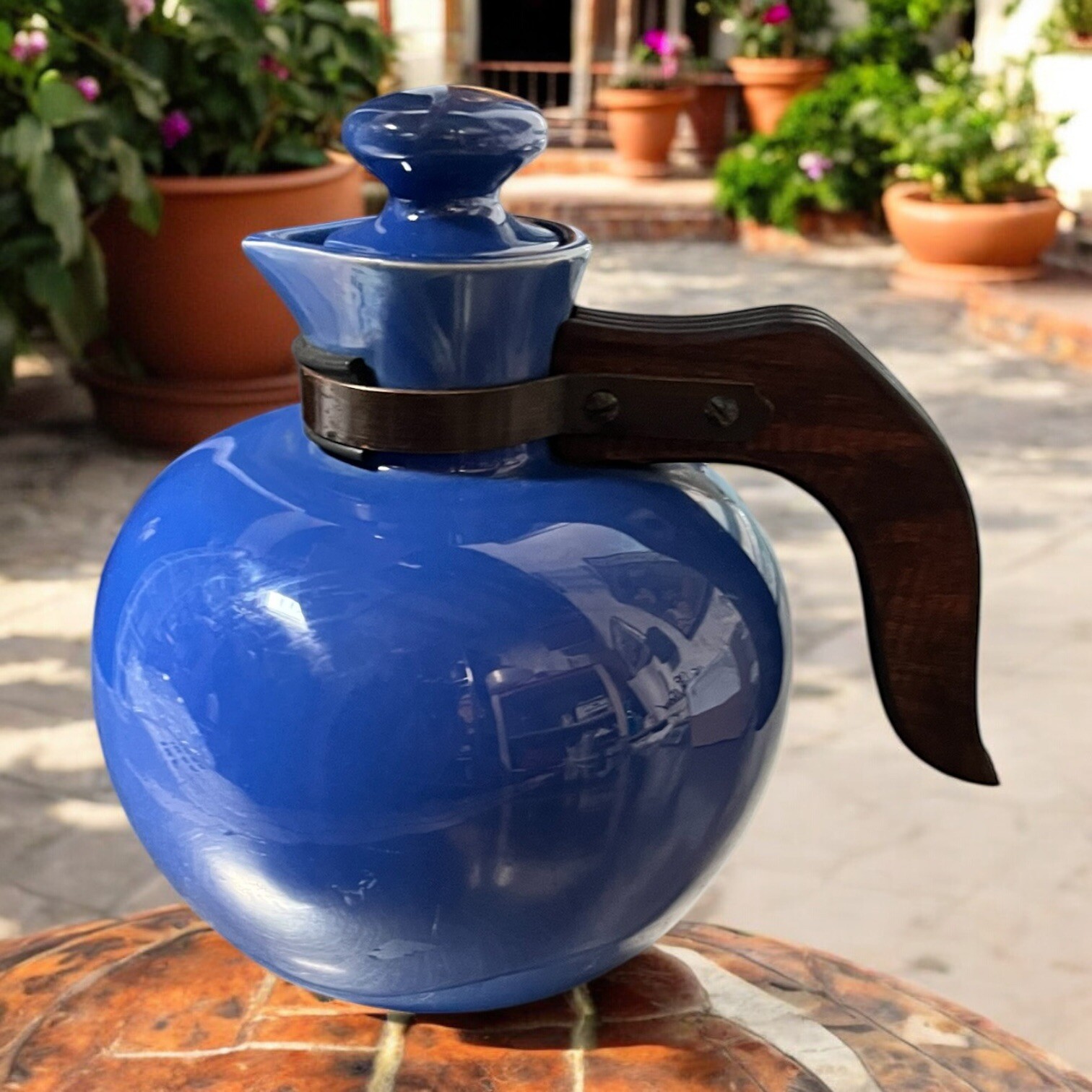 Vintage 1930s Hollydale Pottery California Cobalt Glaze Carafe Jug & Stopper