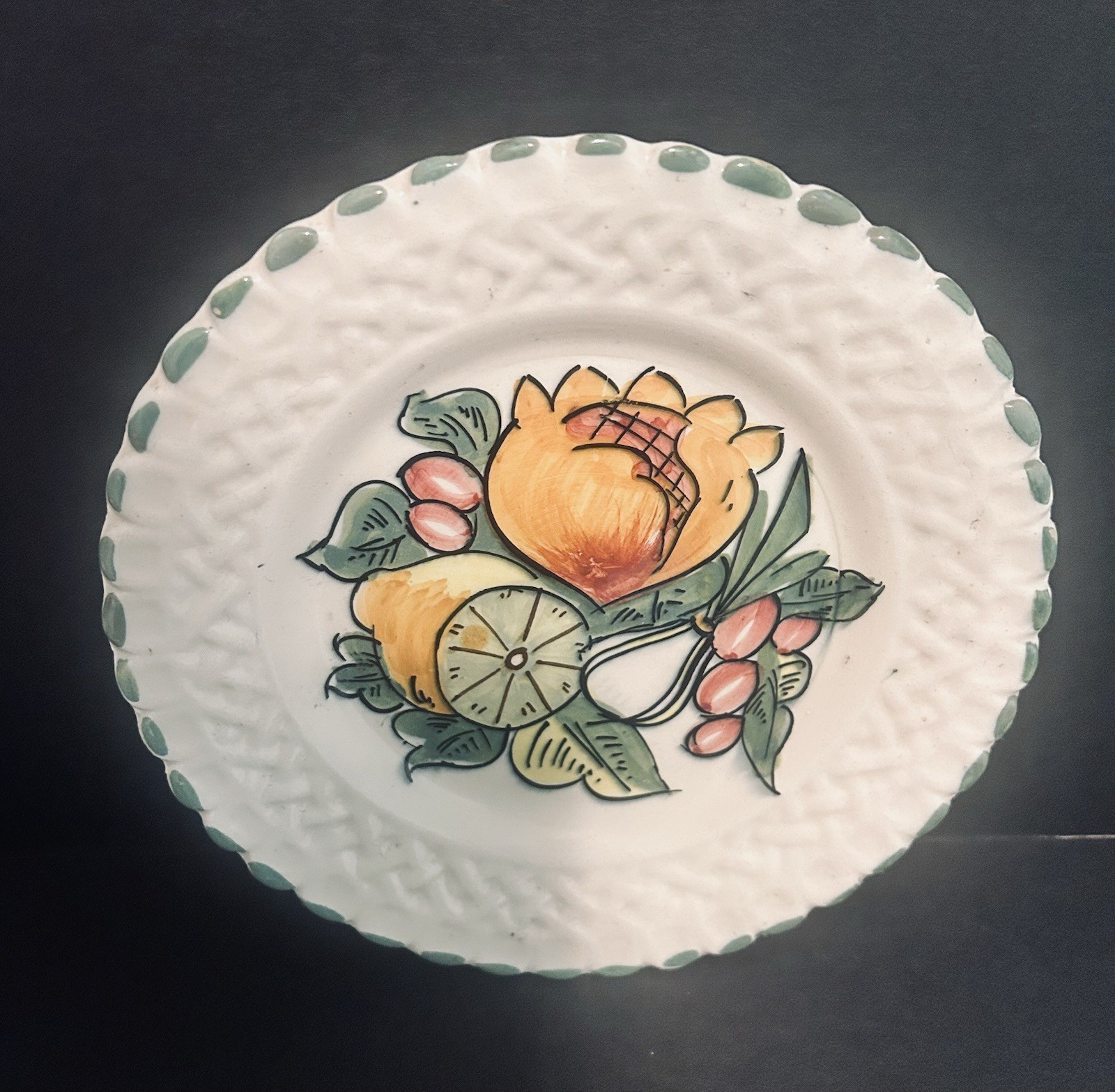 Decorative Fruit Plates With Basket Weave Border, Set Of 2, Made In Italy