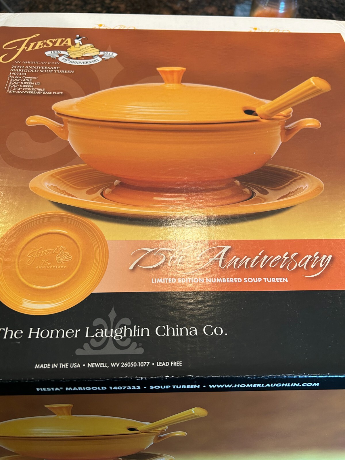 Fiestaware Fiesta Marigold 75th Anniversary Soup Tureen in Box # 1,360/10,000
