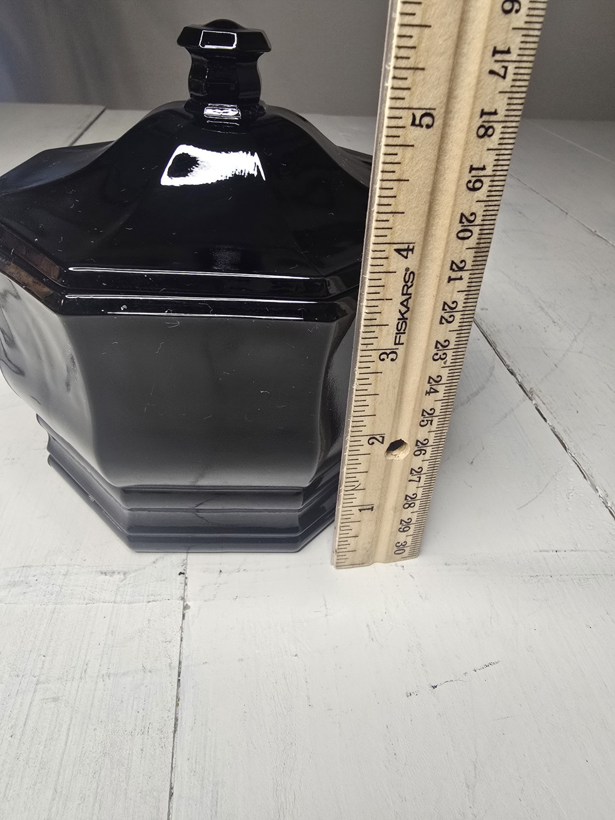 L.E. Smith Black Amethyst Glass Octagon Covered Candy Jar