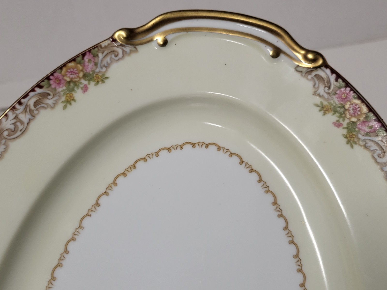 Vintage Noritake Japan M Mark Serving Platter Harmony 3906 Pink Floral Gold Gilt